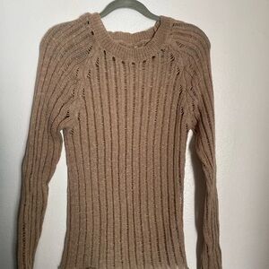 SHEIN Tan Crew Neck Sweater with Ribbed Knit